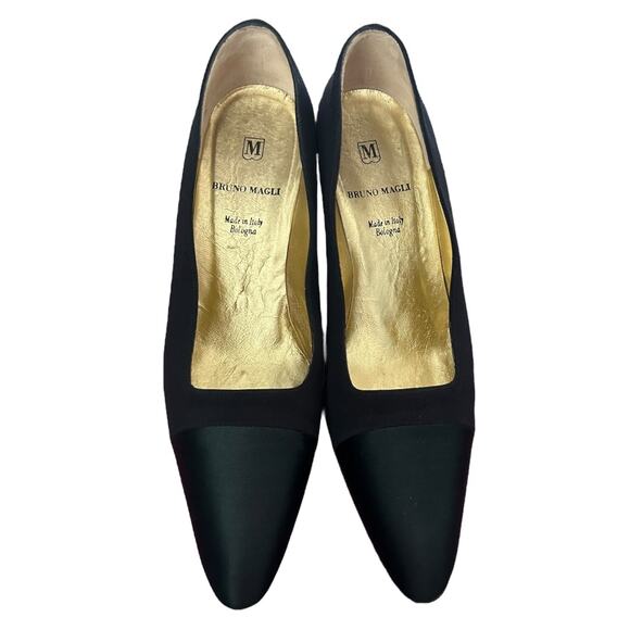Bruno Magli VTG Satin 2.5" Heel Women's 7.5B Pump Black Italy Classic Capsule - Picture 2 of 8